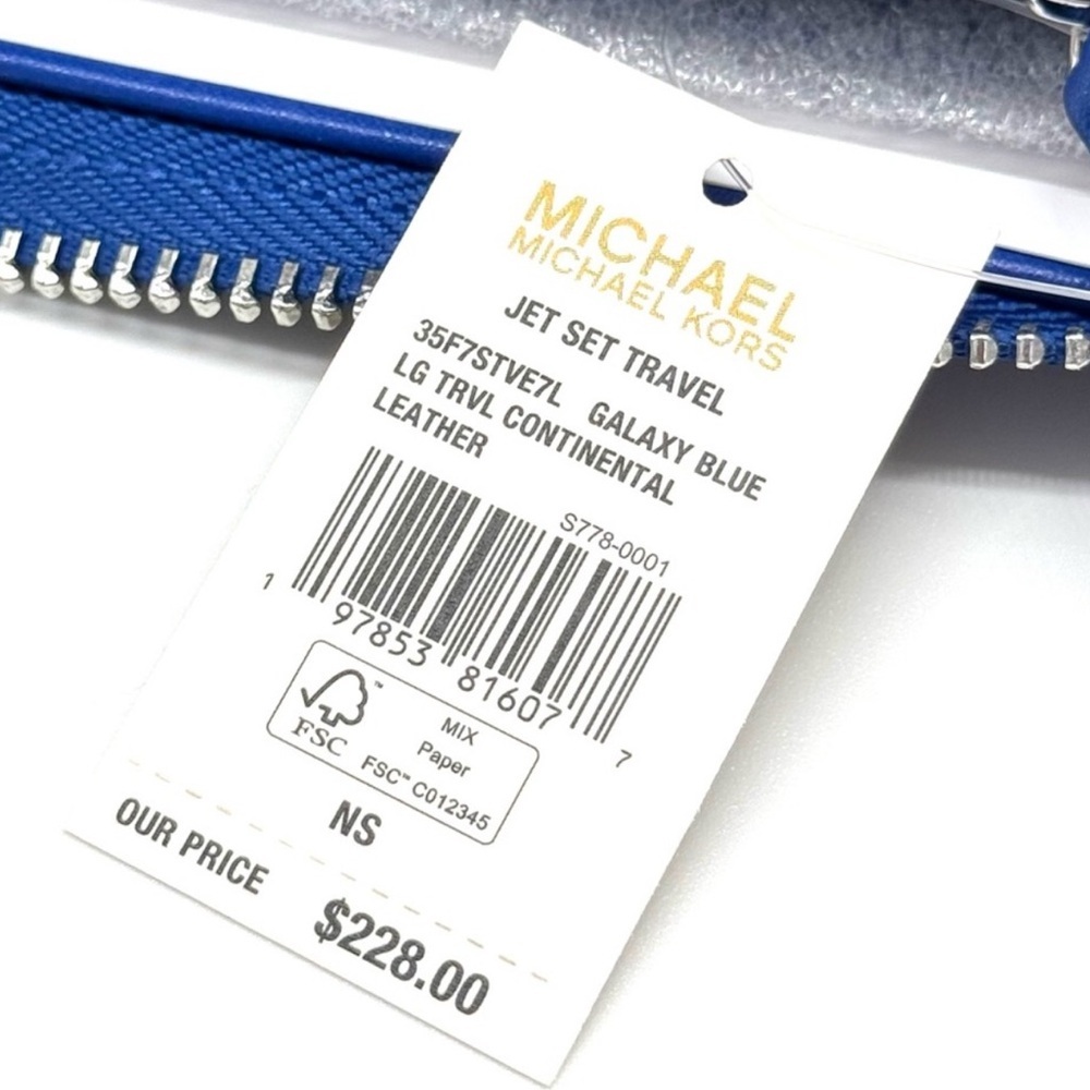 Michael Kors Jet Set Travel Large Leather Continental Wallet Galaxy Blue - Picture 7 of 7